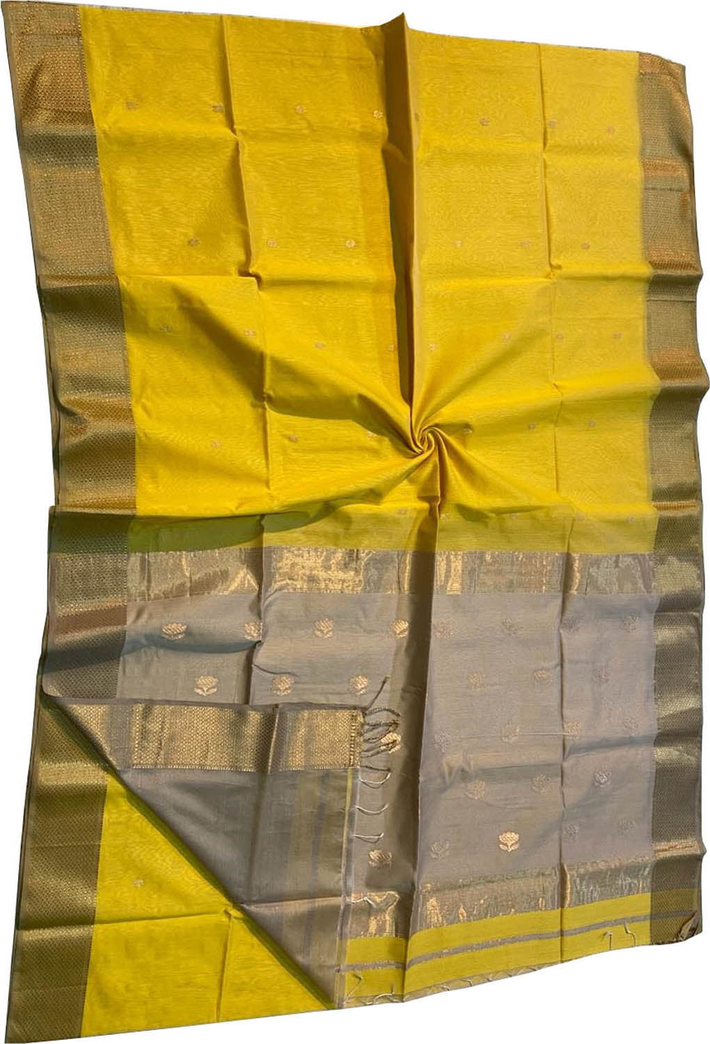 Yellow Maheshwari Handloom Saree - Elegant Cotton Silk - Luxurion World