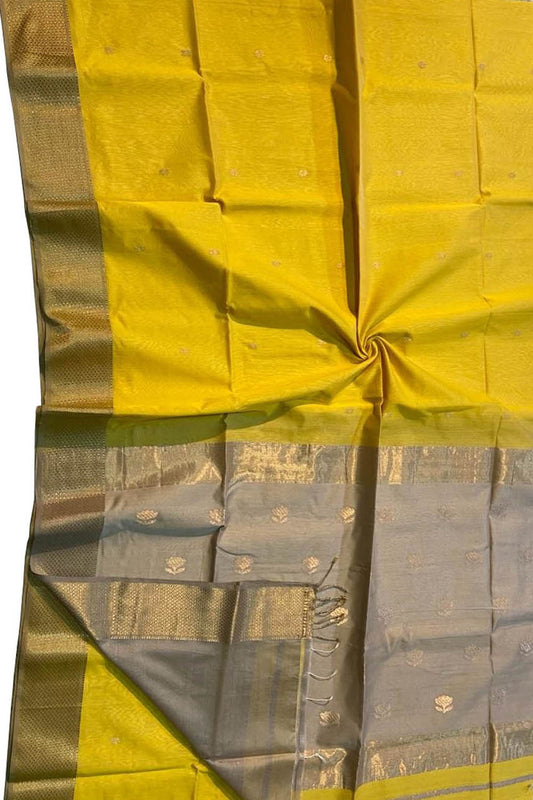Yellow Maheshwari Handloom Cotton Silk Saree