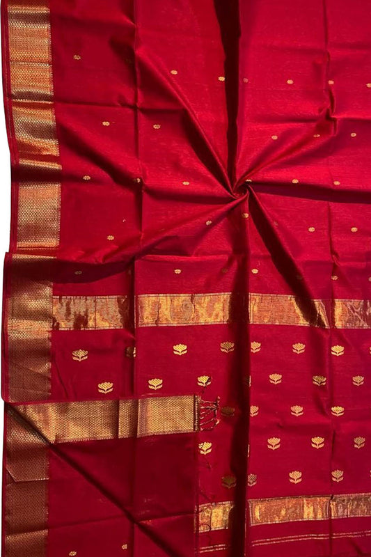 Stunning Red Maheshwari Handloom Silk Saree - Luxurion World