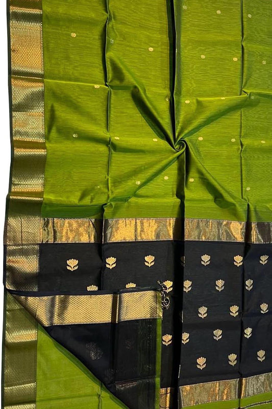 Stunning Green Maheshwari Handloom Cotton Silk Saree - Luxurion World