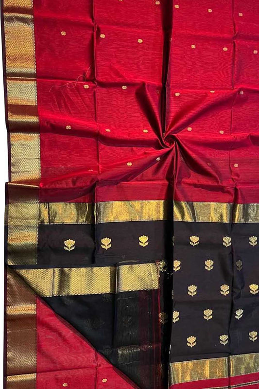 Red Maheshwari Handloom Cotton Silk Saree - Elegant and Timeless