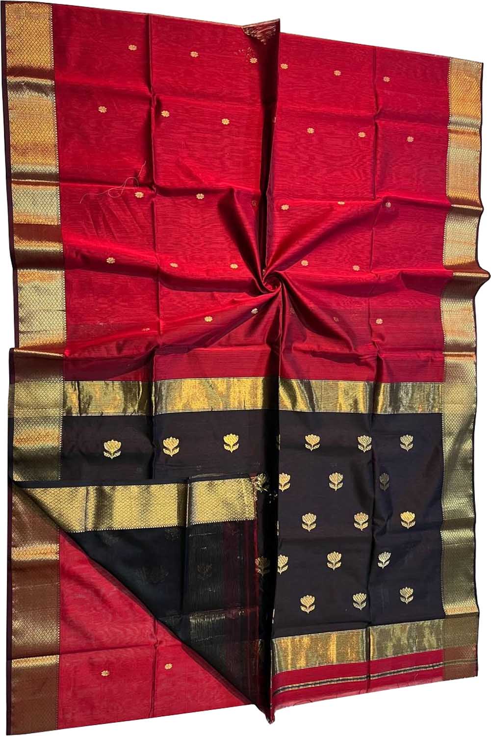 Red Maheshwari Handloom Cotton Silk Saree - Elegant and Timeless - Luxurion World