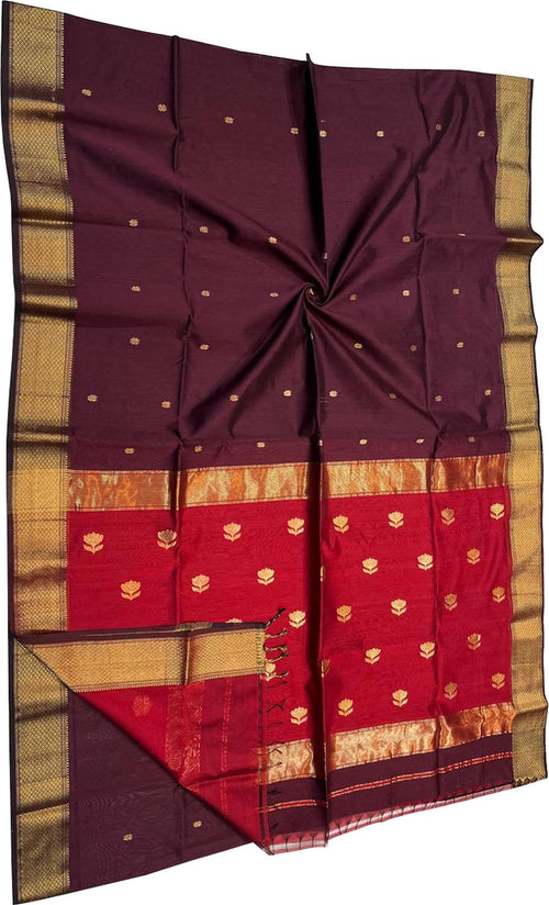 Stunning Maroon Maheshwari Handloom Silk Saree - Luxurion World