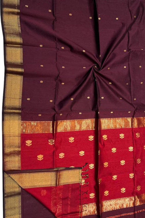 Stunning Maroon Maheshwari Handloom Silk Saree - Luxurion World