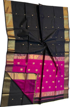 Stunning Black Maheshwari Silk Saree - Handloom Beauty - Luxurion World