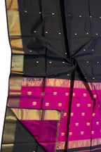 Stunning Black Maheshwari Silk Saree - Handloom Beauty - Luxurion World