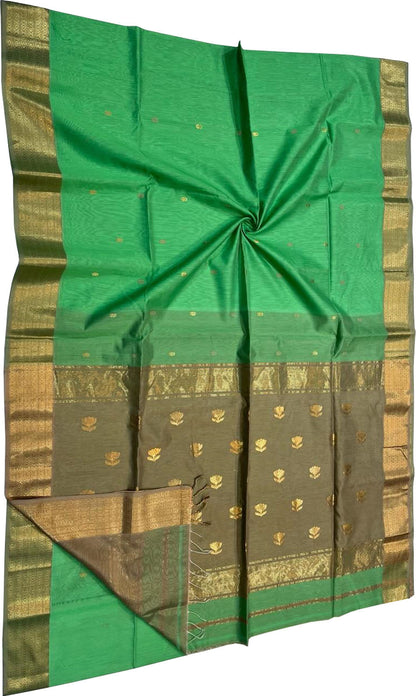 Green Maheshwari Handloom Cotton Silk Saree - Elegant and Ethereal - Luxurion World