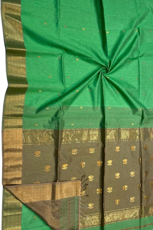 Green Maheshwari Handloom Cotton Silk Saree - Elegant and Ethereal