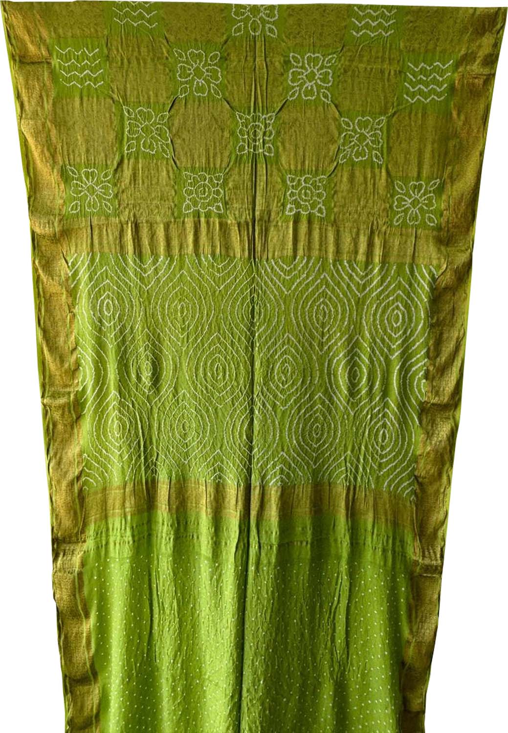 Green Exclusive Pure Mysore Silk Crepe Saree With Hand Bandhej Pallu And Blouse - Luxurion World