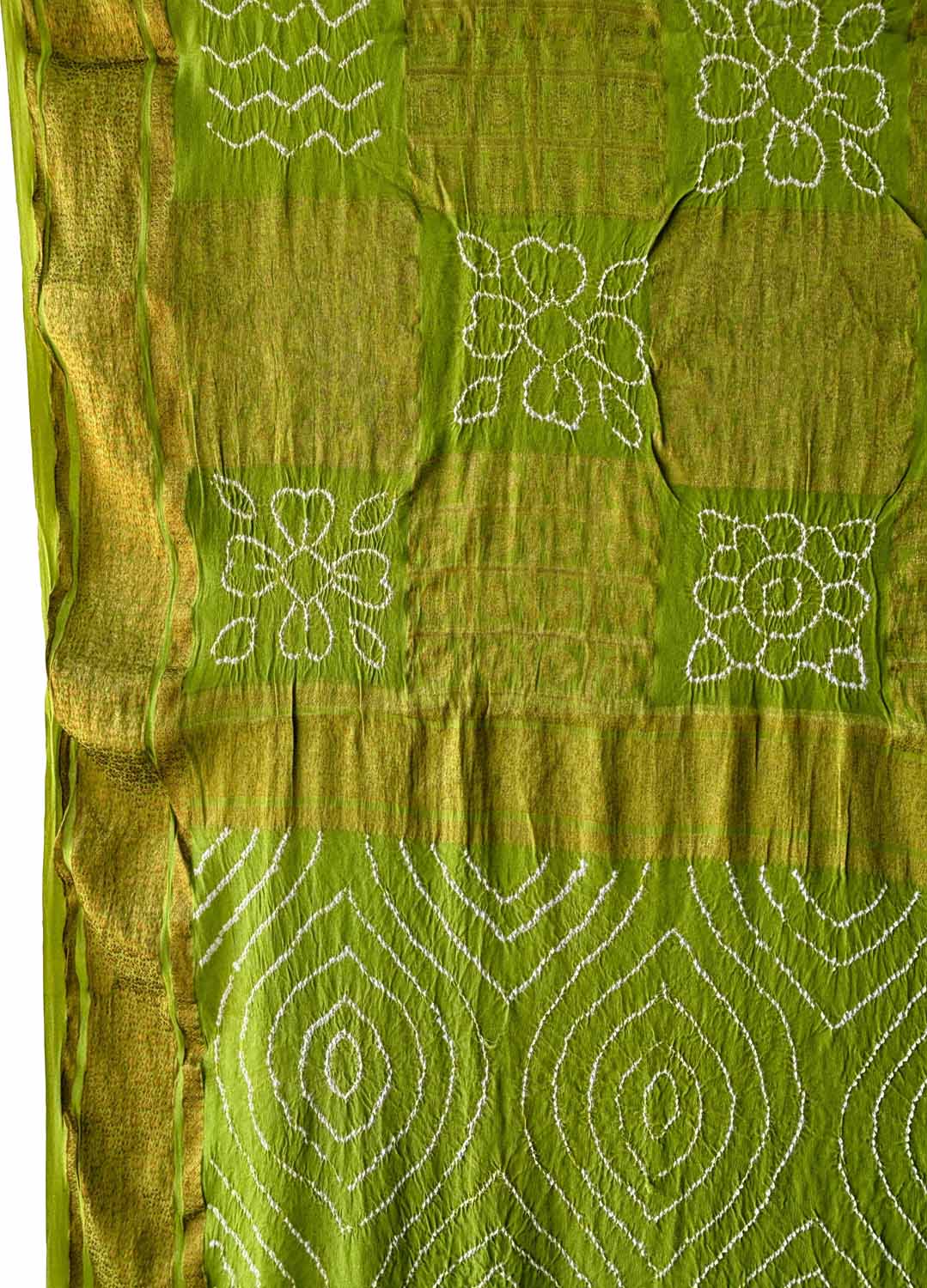Green Exclusive Pure Mysore Silk Crepe Saree With Hand Bandhej Pallu And Blouse - Luxurion World
