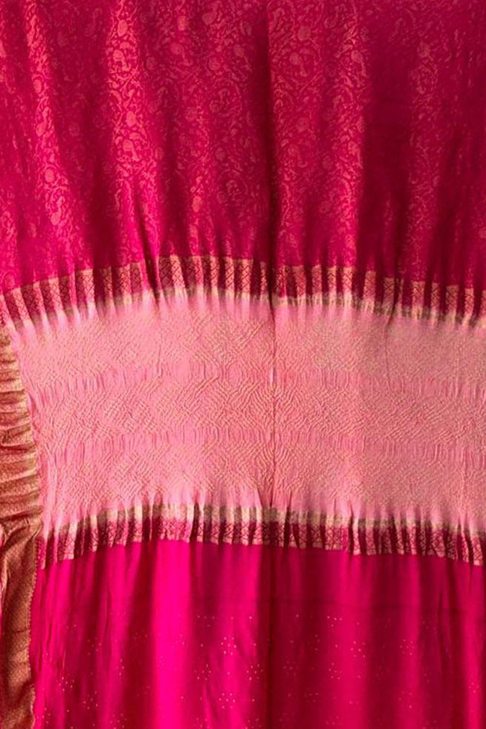 Exclusive Pink Exclusive Pure Mysore Silk Crepe Saree With Hand Bandhej Pallu And Blouse - Luxurion World