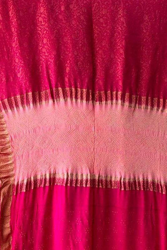 Exclusive Pink Exclusive Pure Mysore Silk Crepe Saree With Hand Bandhej Pallu And Blouse - Luxurion World