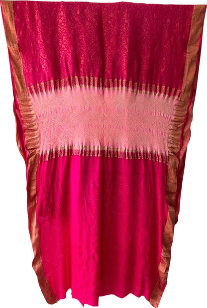 Exclusive Pink Exclusive Pure Mysore Silk Crepe Saree With Hand Bandhej Pallu And Blouse - Luxurion World