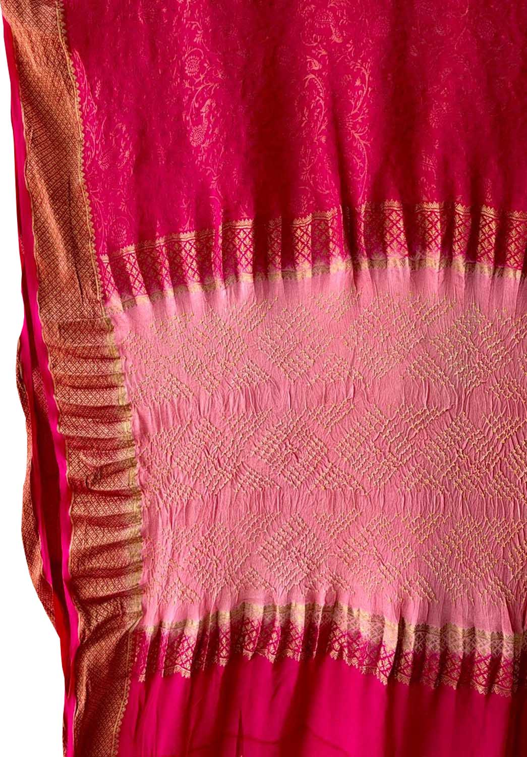 Exclusive Pink Exclusive Pure Mysore Silk Crepe Saree With Hand Bandhej Pallu And Blouse - Luxurion World