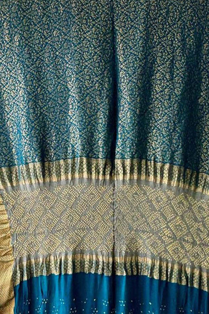 Blue Exclusive Pure Mysore Silk Crepe Saree With Hand Bandhej Pallu And Blouse - Luxurion World