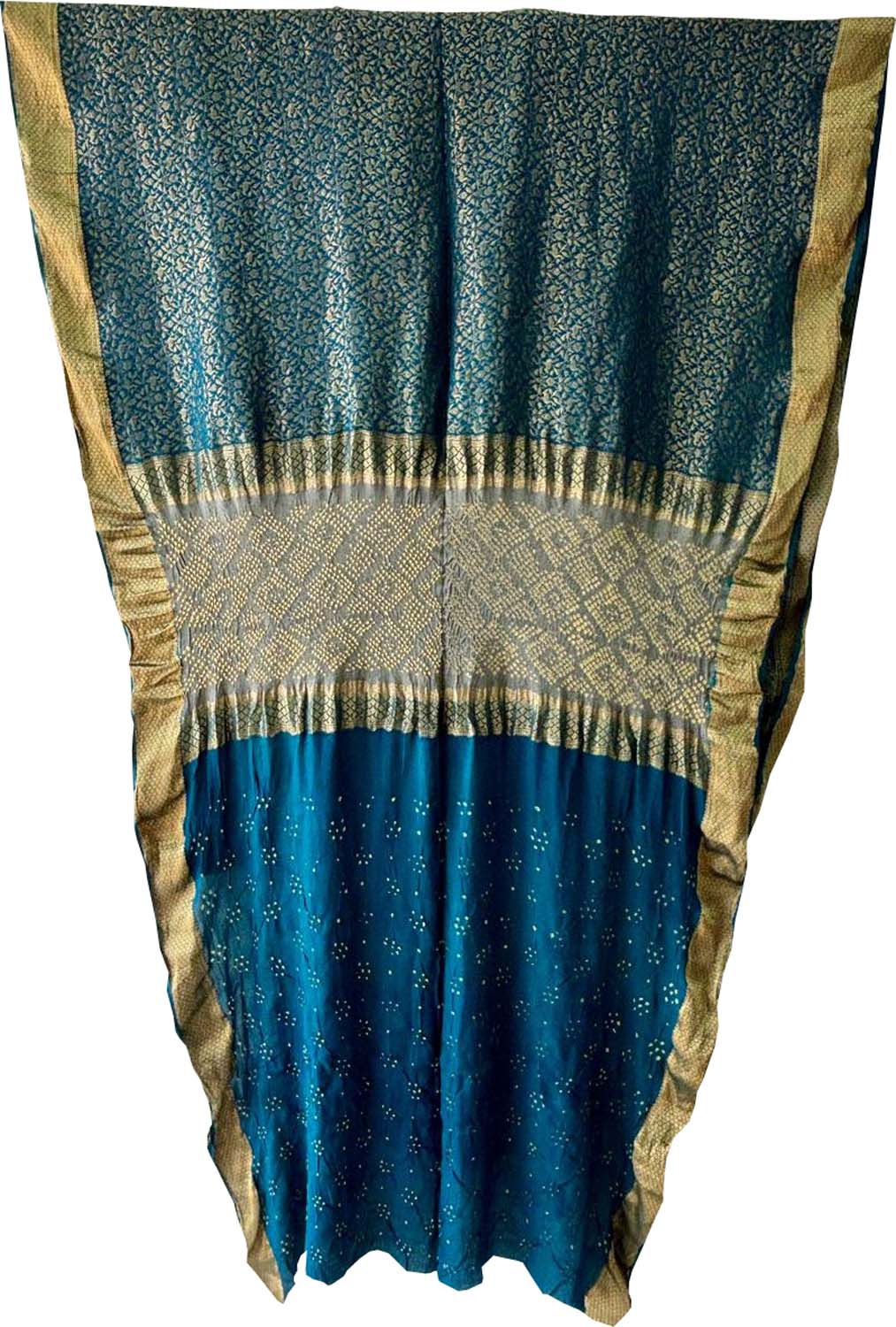 Blue Exclusive Pure Mysore Silk Crepe Saree With Hand Bandhej Pallu And Blouse - Luxurion World