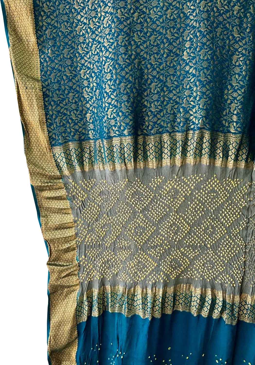 Blue Exclusive Pure Mysore Silk Crepe Saree With Hand Bandhej Pallu And Blouse - Luxurion World