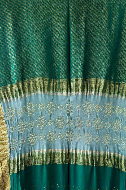 Green Exclusive Pure Mysore Silk Crepe Saree With Hand Bandhej Pallu And Blouse - Luxurion World