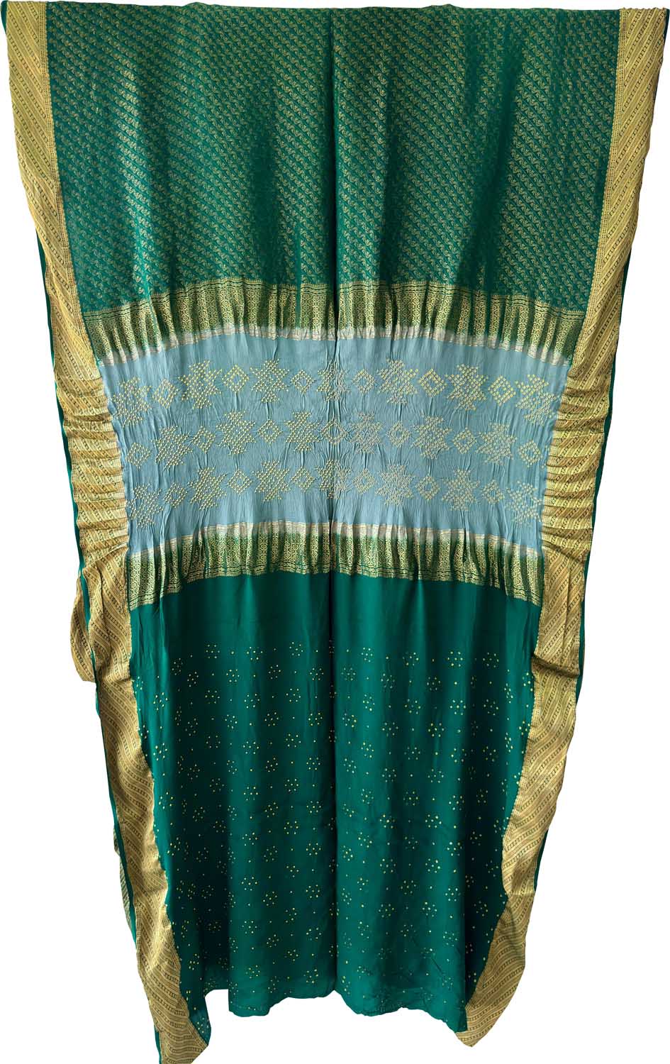 Green Exclusive Pure Mysore Silk Crepe Saree With Hand Bandhej Pallu And Blouse - Luxurion World