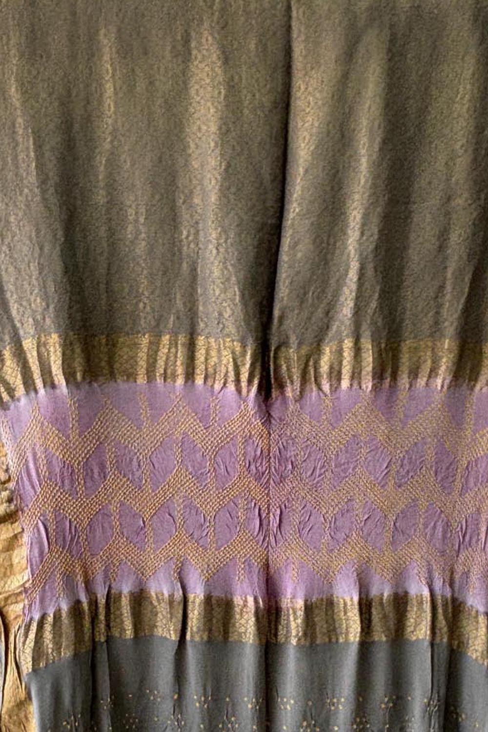 Multicolor Exclusive Pure Mysore Silk Crepe Saree With Hand Bandhej Pallu And Blouse - Luxurion World