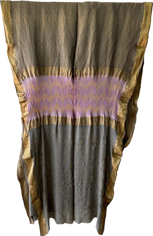 Multicolor Exclusive Pure Mysore Silk Crepe Saree With Hand Bandhej Pallu And Blouse - Luxurion World