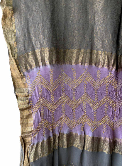 Multicolor Exclusive Pure Mysore Silk Crepe Saree With Hand Bandhej Pallu And Blouse - Luxurion World