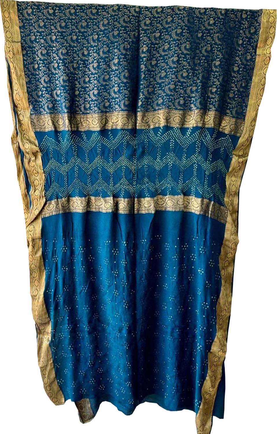 Blue Exclusive Pure Mysore Silk Crepe Saree With Hand Bandhej Pallu And Blouse - Luxurion World