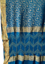 Blue Exclusive Pure Mysore Silk Crepe Saree With Hand Bandhej Pallu And Blouse - Luxurion World