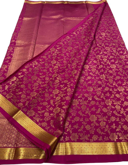 Pink Mysore Handloom Pure Crepe Silk Flower Design Saree - Luxurion World