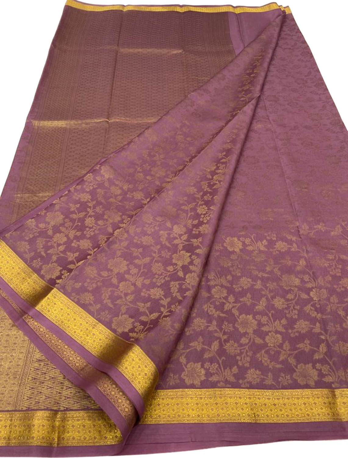 Purple Mysore Handloom Pure Crepe Silk Flower Design Saree - Luxurion World