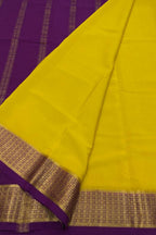 Yellow Mysore Handloom Crepe Silk Saree - Luxurion World