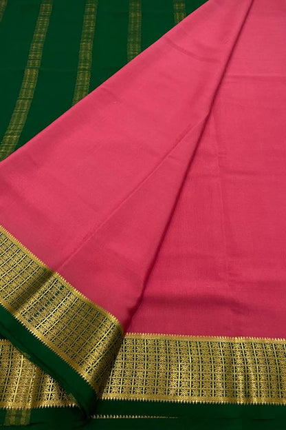 Exquisite Pink Mysore Handloom Crepe Silk Saree - Luxurion World