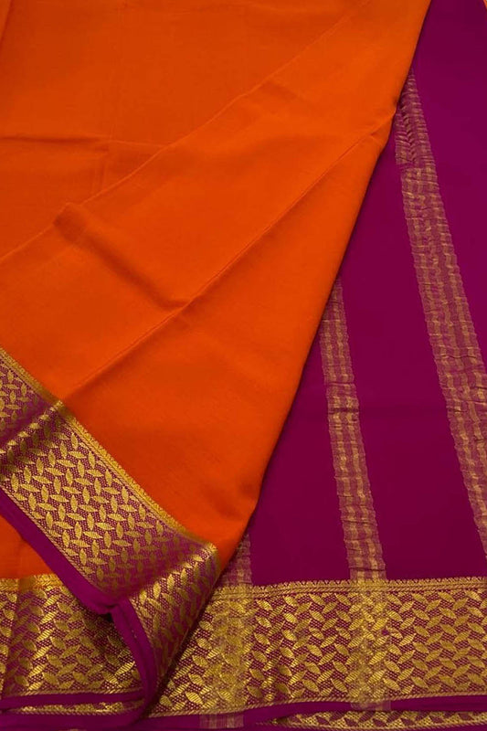 Elegant Orange Mysore Crepe Silk Saree