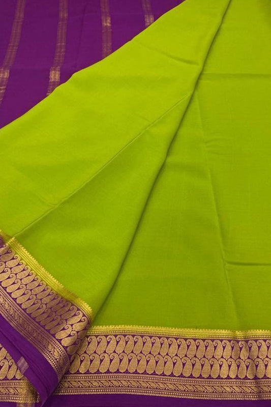 Exquisite Green Mysore Handloom Crepe Silk Saree - Luxurion World