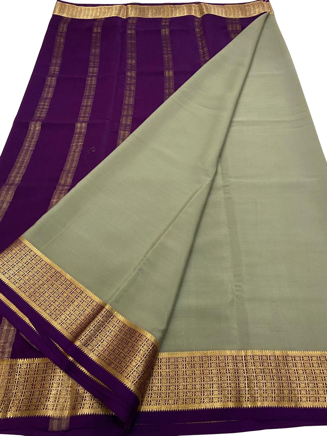 Elegant Grey Mysore Crepe Silk Saree - Luxurion World