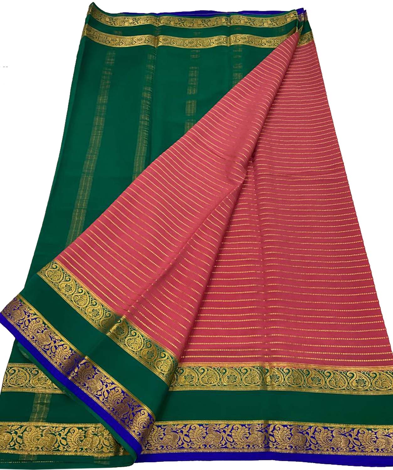 Stunning Pink & Green Mysore Handloom Crepe Silk Saree - Luxurion World