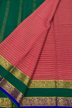 Stunning Pink & Green Mysore Handloom Crepe Silk Saree - Luxurion World