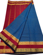 Stunning Blue & Red Mysore Crepe Silk Saree - Luxurion World