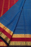 Stunning Blue & Red Mysore Crepe Silk Saree - Luxurion World