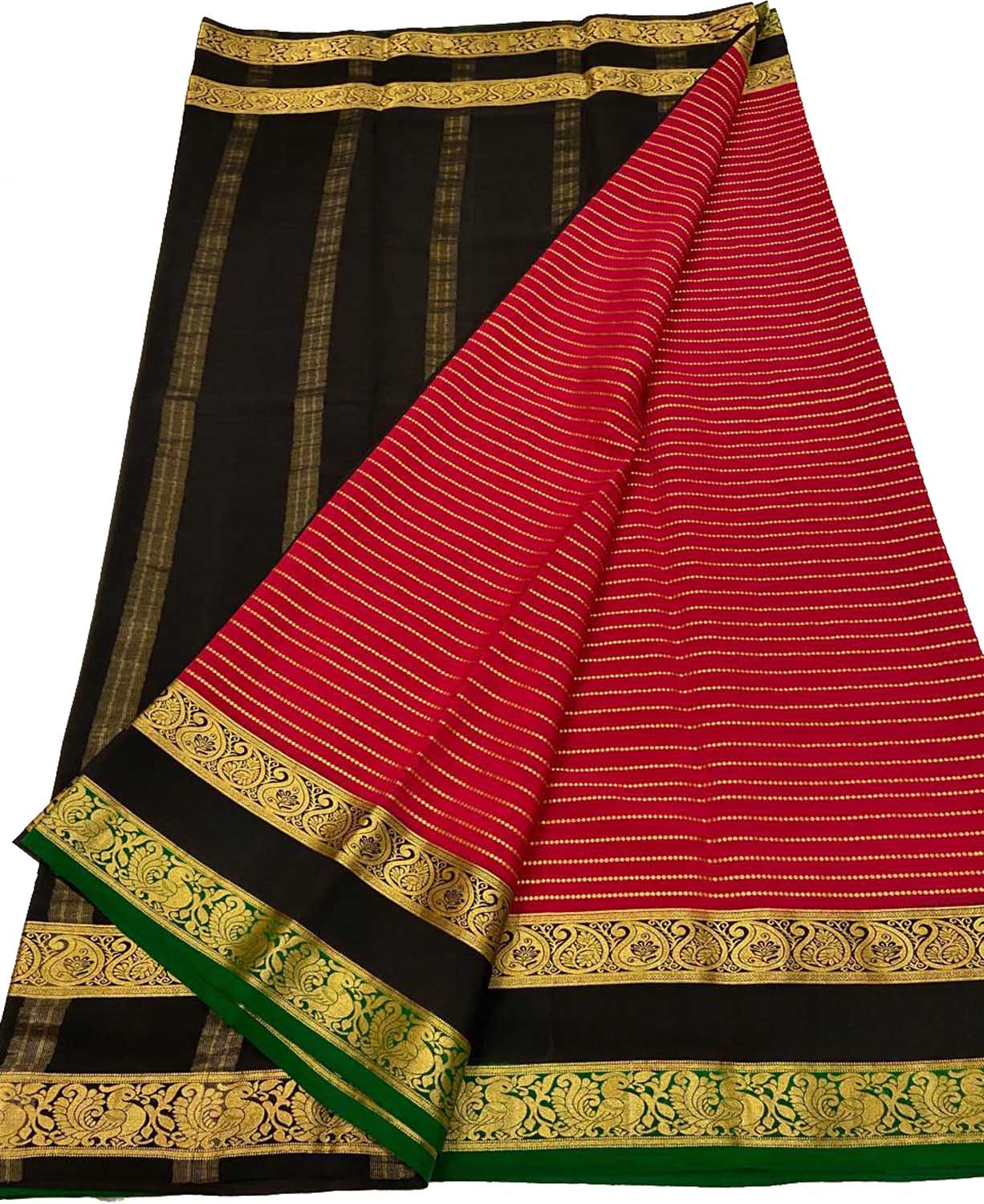 Stunning Red & Black Mysore Crepe Silk Saree - Luxurion World