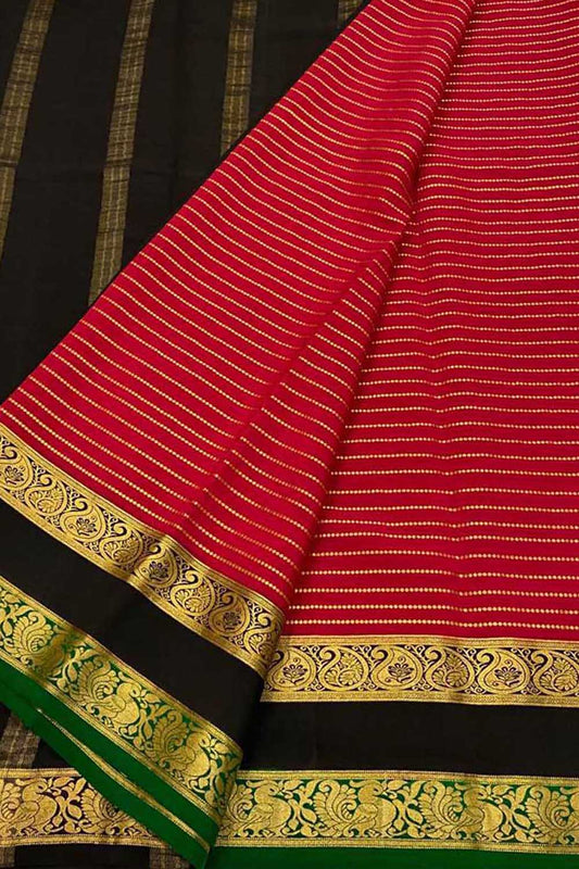 Stunning Red & Black Mysore Crepe Silk Saree