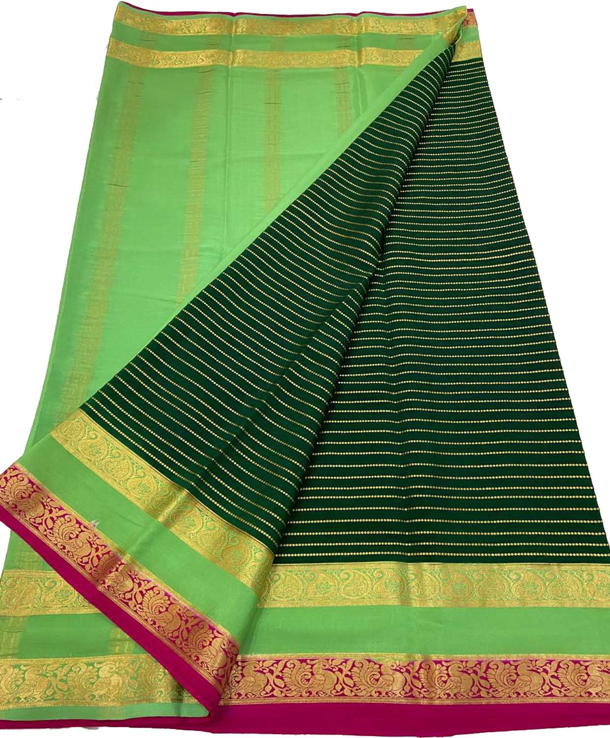 Elegant Green Mysore Silk Saree: Handloom Pure Crepe - Luxurion World