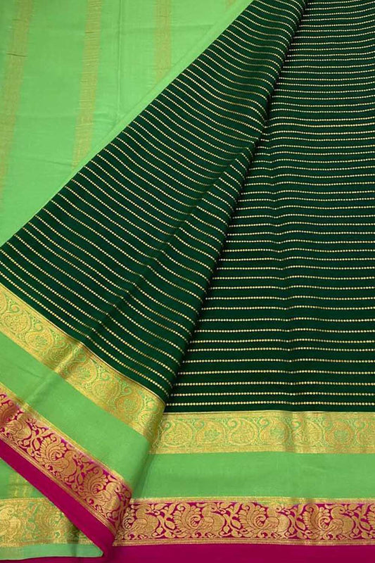 Elegant Green Mysore Silk Saree: Handloom Pure Crepe