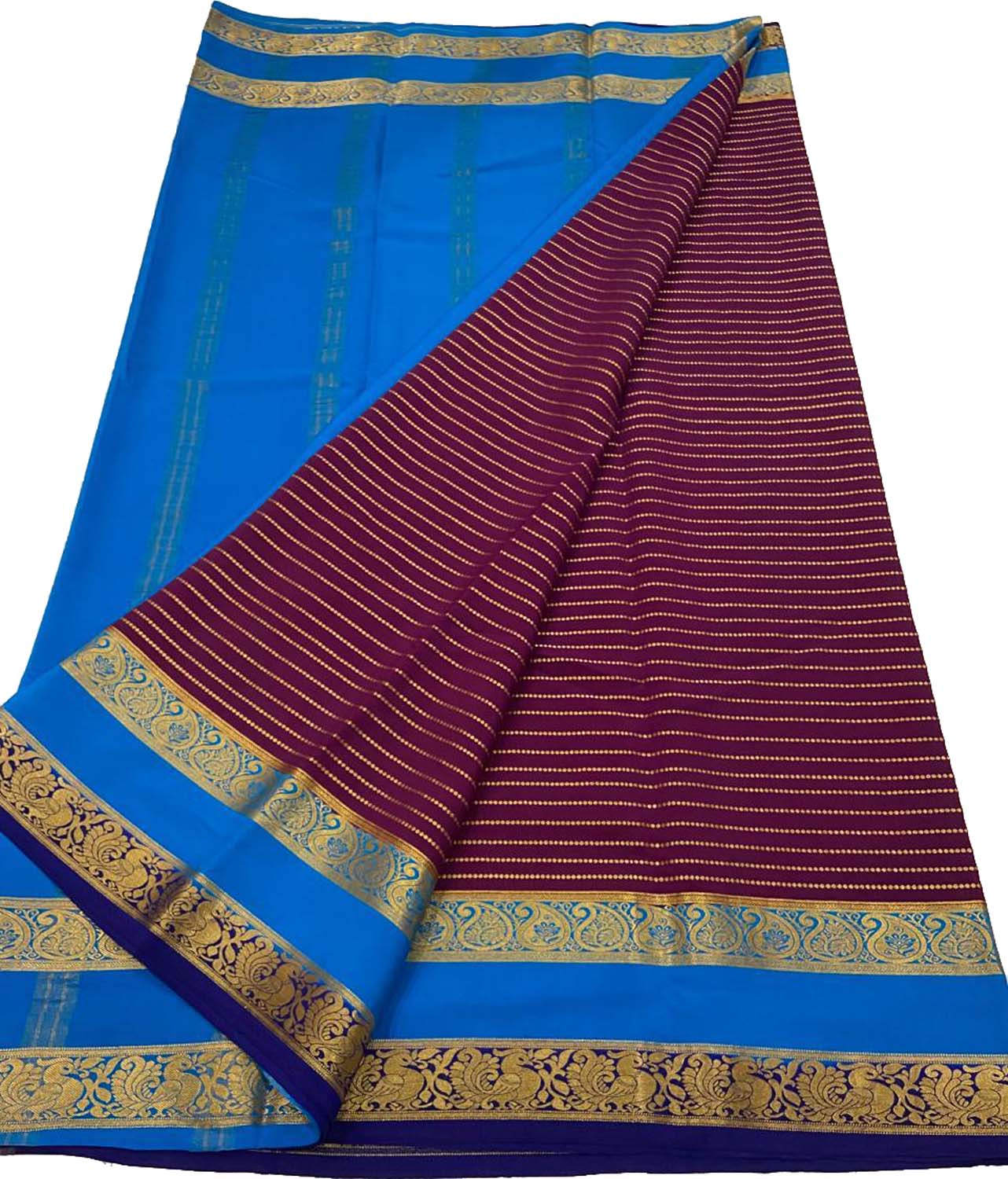 Exquisite Purple & Blue Mysore Crepe Silk Saree - Luxurion World