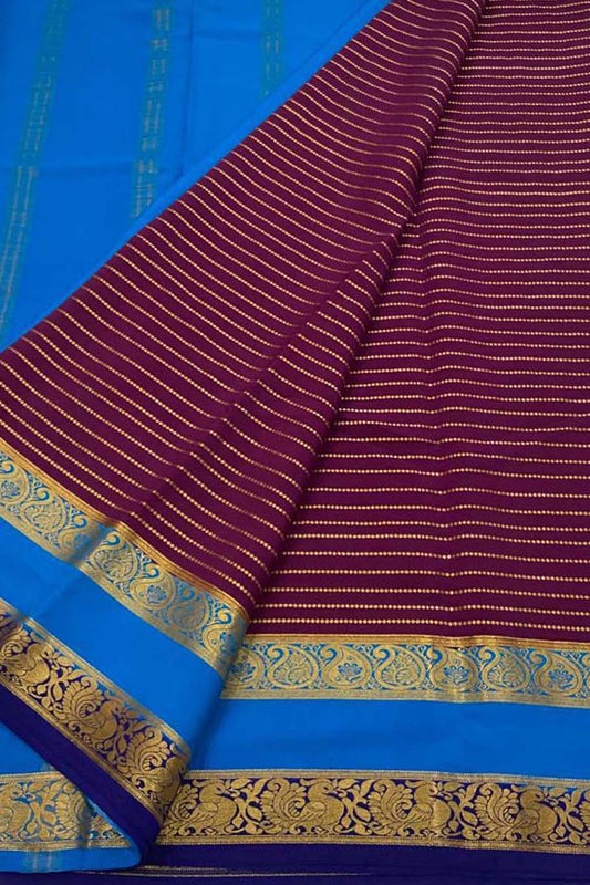 Exquisite Purple & Blue Mysore Crepe Silk Saree