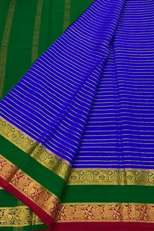 Exquisite Blue & Green Mysore Silk Saree - Luxurion World