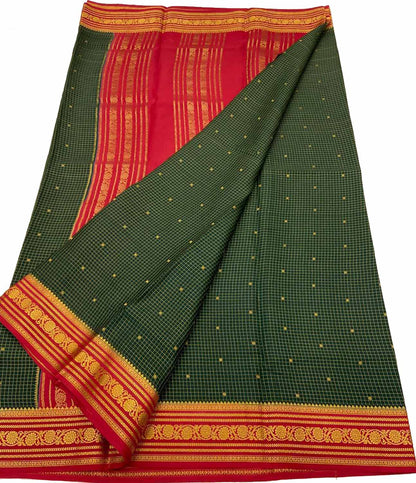Stunning Green & Red Mysore Silk Saree - Luxurion World