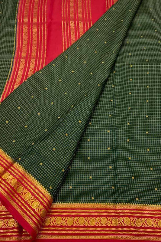 Stunning Green & Red Mysore Silk Saree