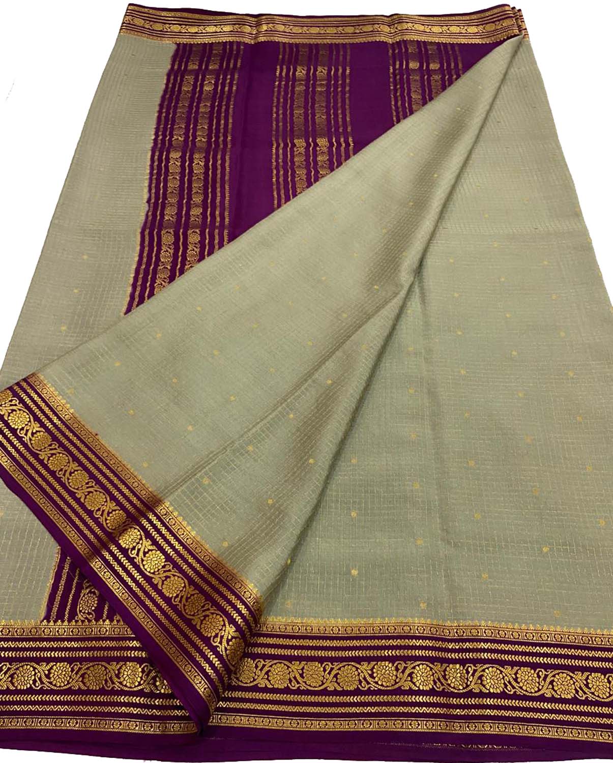 Elegant Grey & Purple Mysore Handloom Silk Saree - Luxurion World