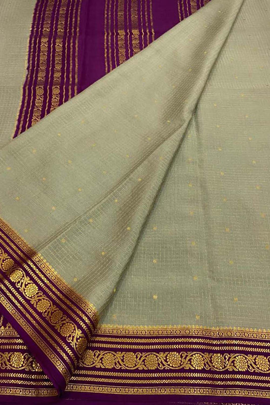 Elegant Grey & Purple Mysore Handloom Silk Saree